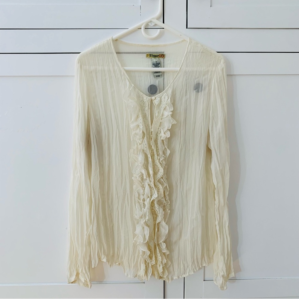 Stamp 10 Cream Victorian Sheer Ruffle Long Sleeve Blouse Size 12